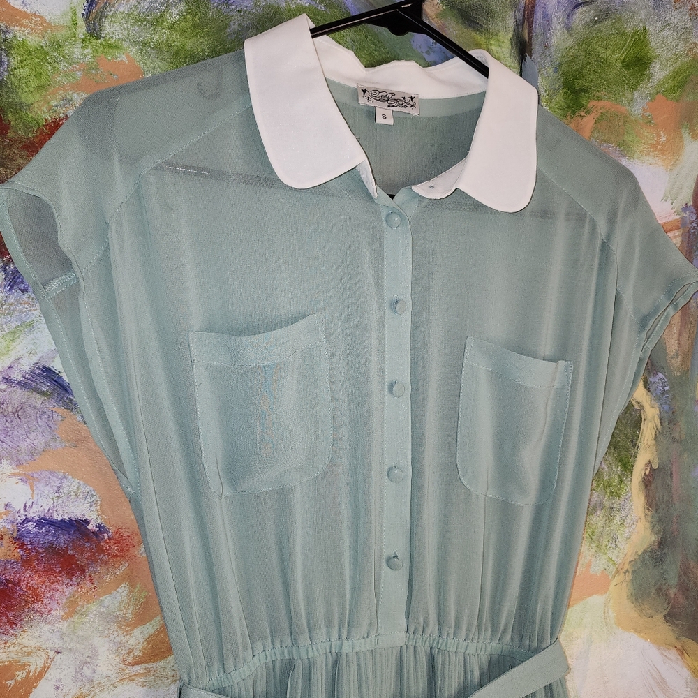 NWOT Deby Debo Mint Green Mesh Pleated Mini Dress - Picture 9 of 12